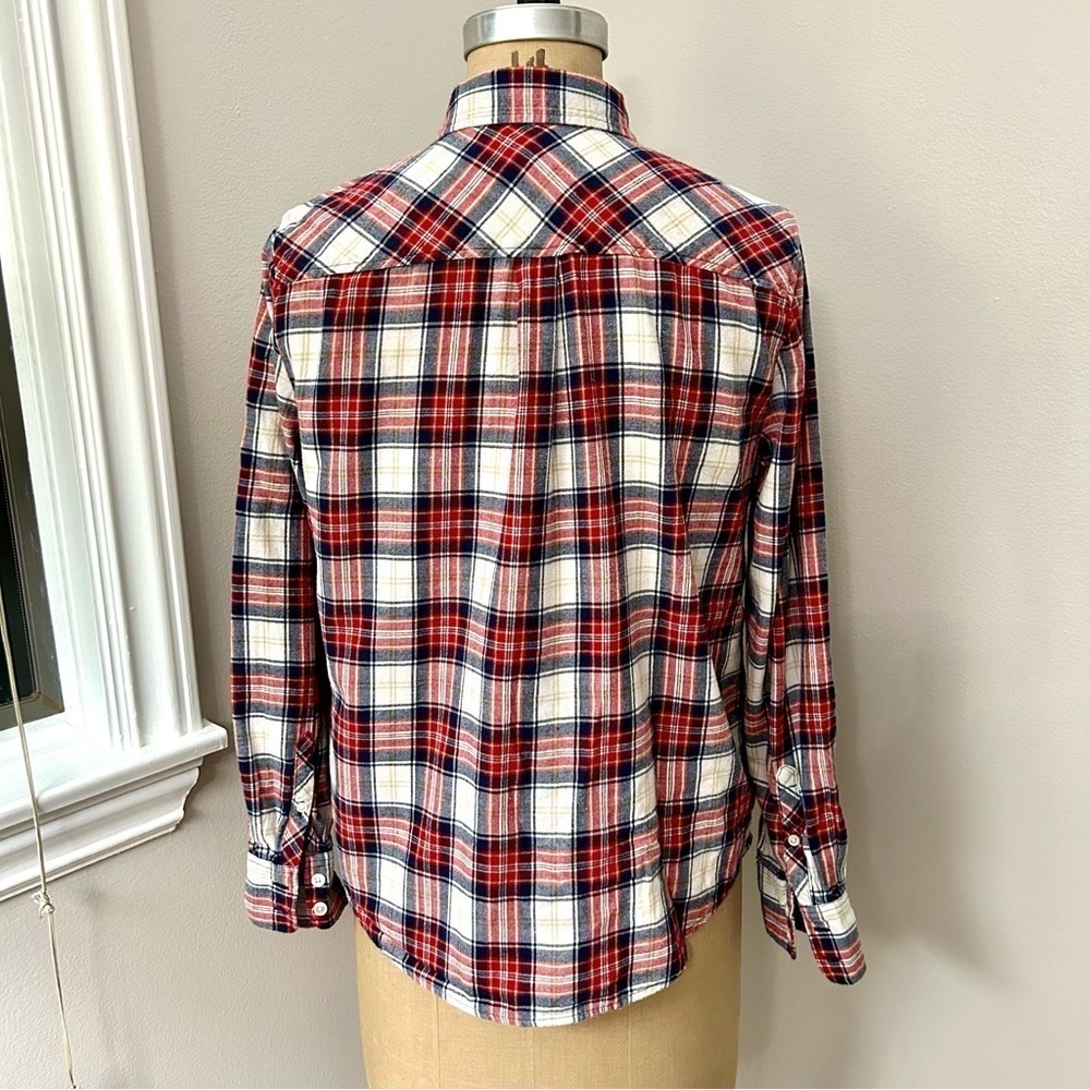J Crew Women’s Red White Blue 100% Flannel Plaid Button Down Shirt Size M - Picture 4 of 11